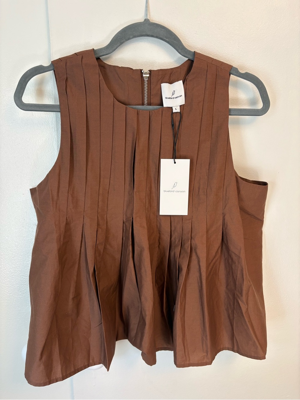 (NWT - L) BlueBird Chocolate Brown Pleated Sleeveless Tank